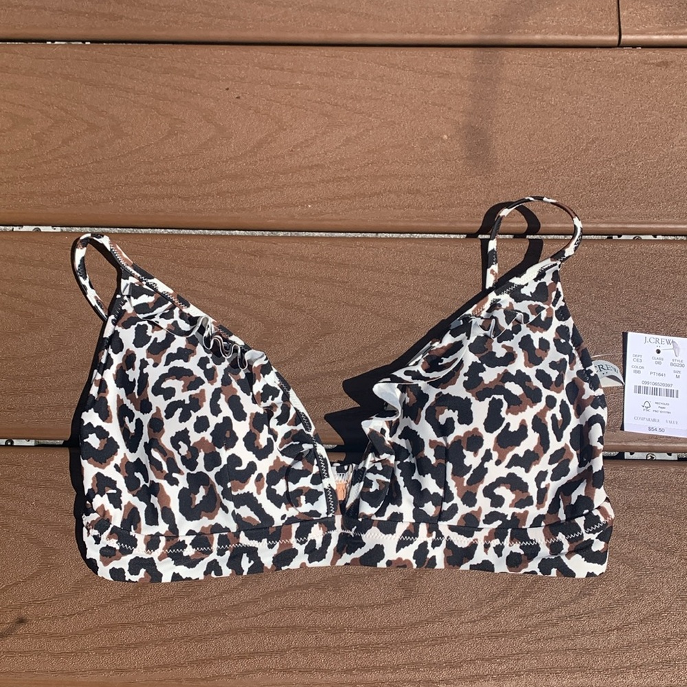 J.Crew NWT “Leopard ruffle french bikini top”Size M NEW style BG230 light lining - Picture 6 of 17